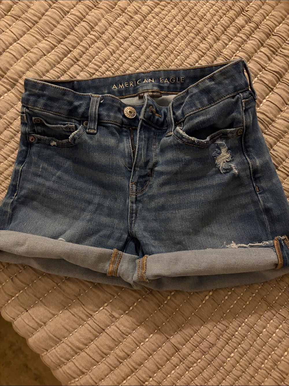 American Eagle Outfitters Light Blue Distressed Denim Shorts